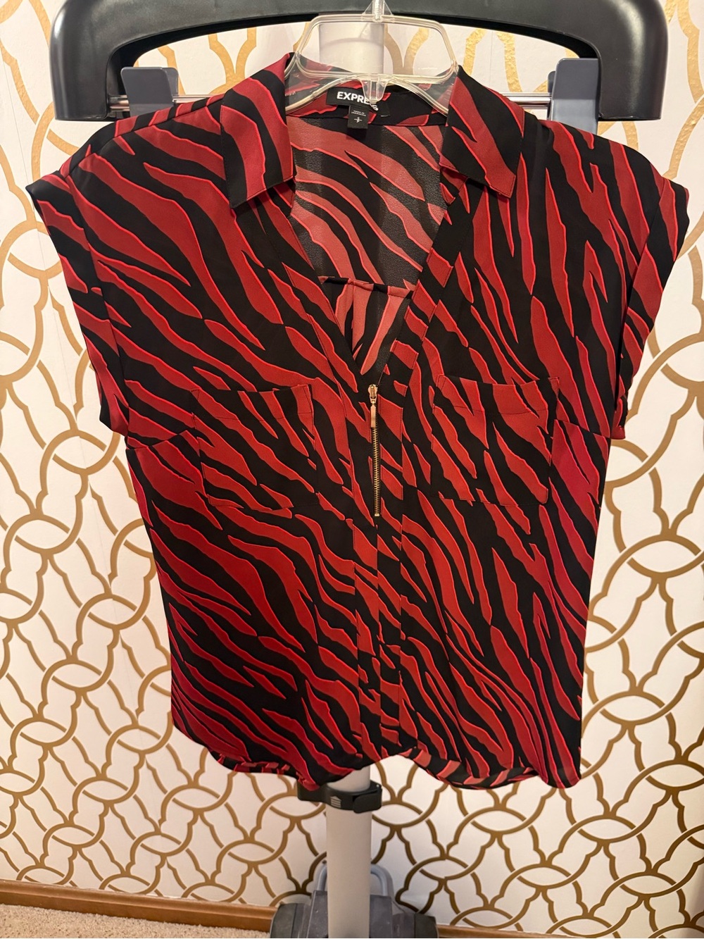 Express Red and Black Zebra Print Blouse Size Small
